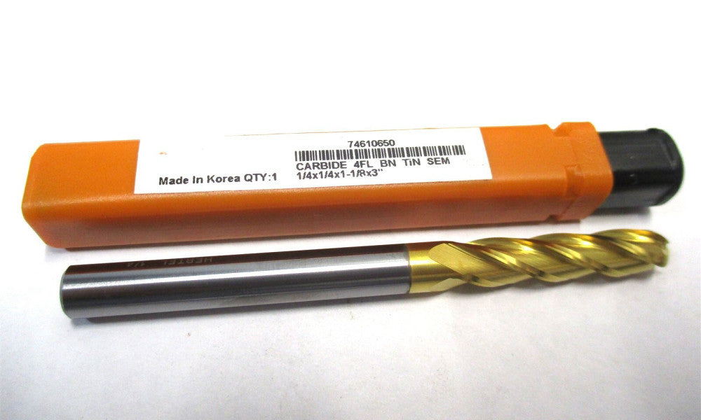 NEW (74610650) 1/4" x 1/4" x 1-1/8" x 3" 4-Flute SE RH Carbide Ball End Mill