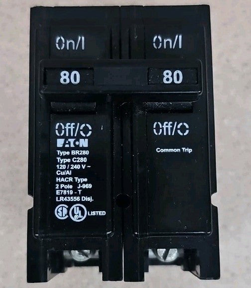 New Old Stock Eaton BR280 120/240 VAC 2 Pole 80 Amp Breaker 