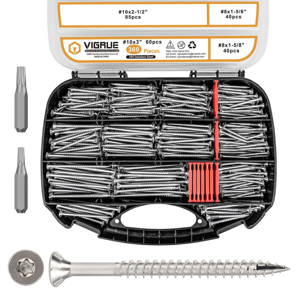 360PCS Deck Screws Torx Wood Screws #8 x 1-5/8" #10 x 1-1/2" and 2" Stainless...