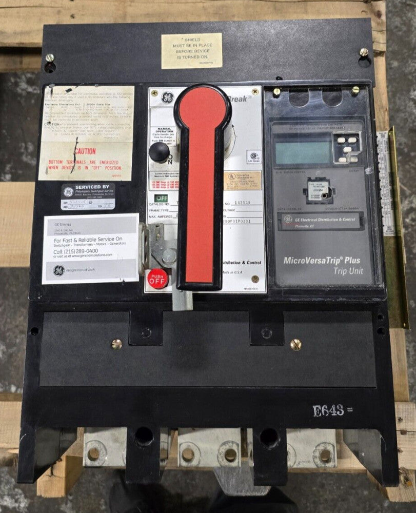 GE POWER BREAK 2000 AMP SWITCHGEAR CIRCUIT BREAKER 600 VAC  125 kA THP2020TTR