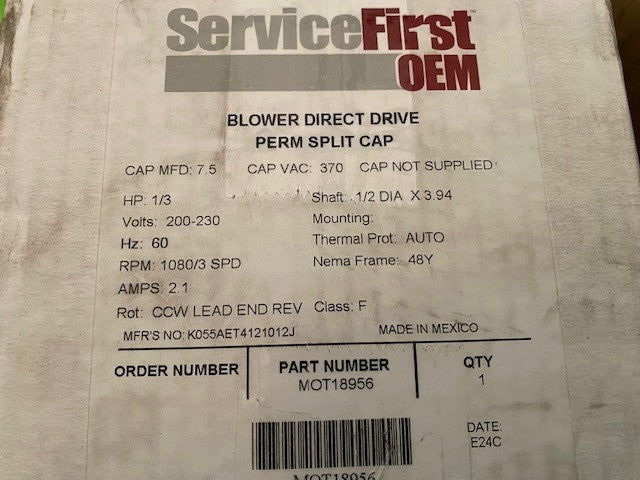 Trane MOT18956 200-230V, 1/3 HP, 48, 1080 RPM Motor (NEW)