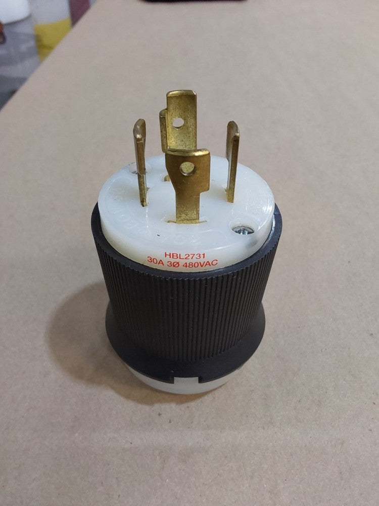 Hubbell HBL2731 Locking Plug, 30 A, 480V Ac, 3 Poles, 3 Phase, 4 Blades,