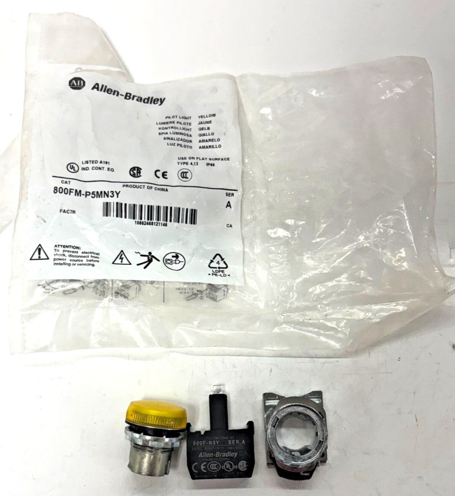 ALLEN-BRADLEY PILOT LIGHT 800FM-P5MN3Y SER.A 22MM STYLE 800F CHINA 90AMPS
