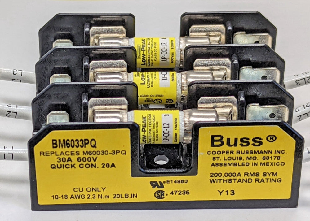 (3) LP-CC-12 Buss Fuse 12 Amp Low Peak With BM6033PQ Fuse Block NEW PULL [OF36]
