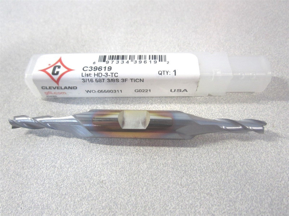 Cleveland (C39619) 3/16" x 1/2" 3/8" x 3-1/4" OAL HSS 3Fl Square End Mill 