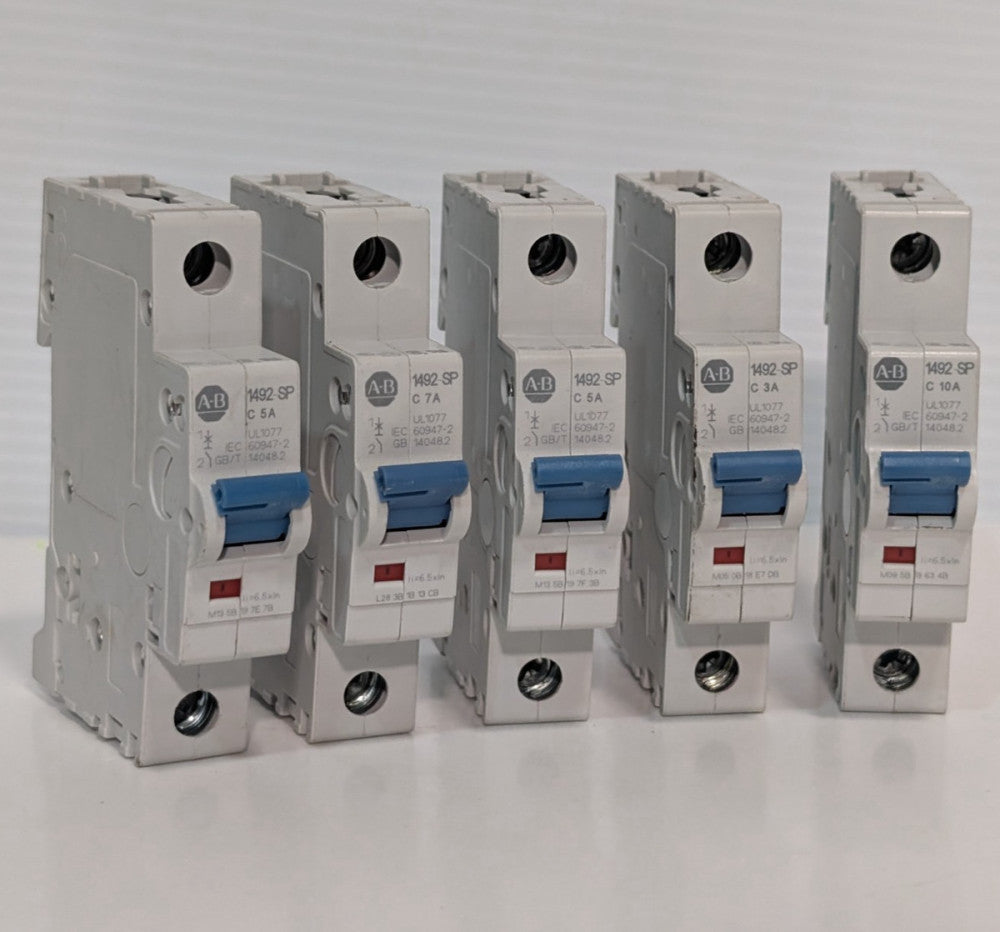 Lot of 5: Allen-Bradley 1492-SP Single Pole Miniature Circuit Breakers, 10A