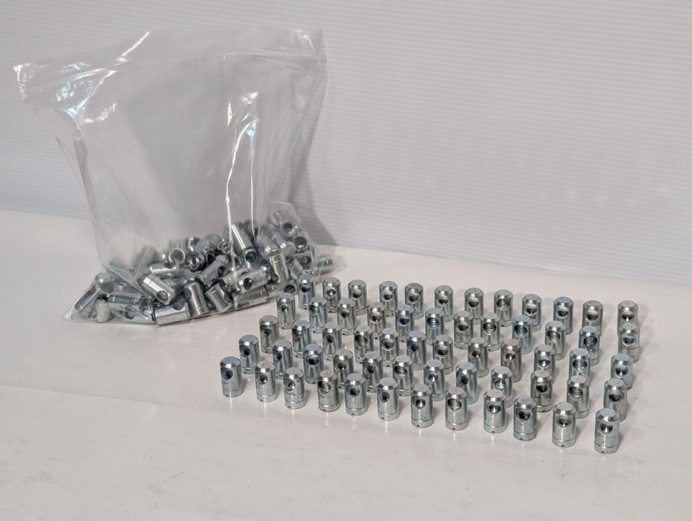 Lot of 150 Cross Dowel Barrel Nuts with Internal Hex, approximately 1" tall, New