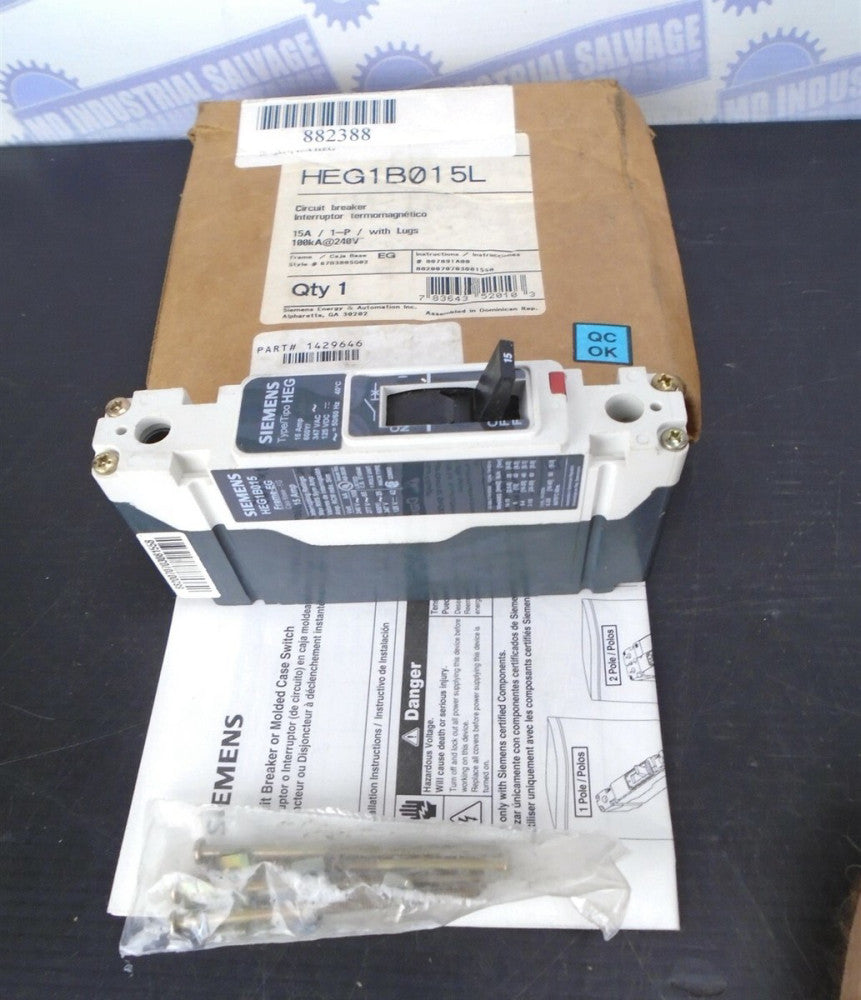 SIEMENS - HEG1B015L - CIRCUIT BREAKER - 15A 1P 600V w/LUGS - (NEW in BOX)