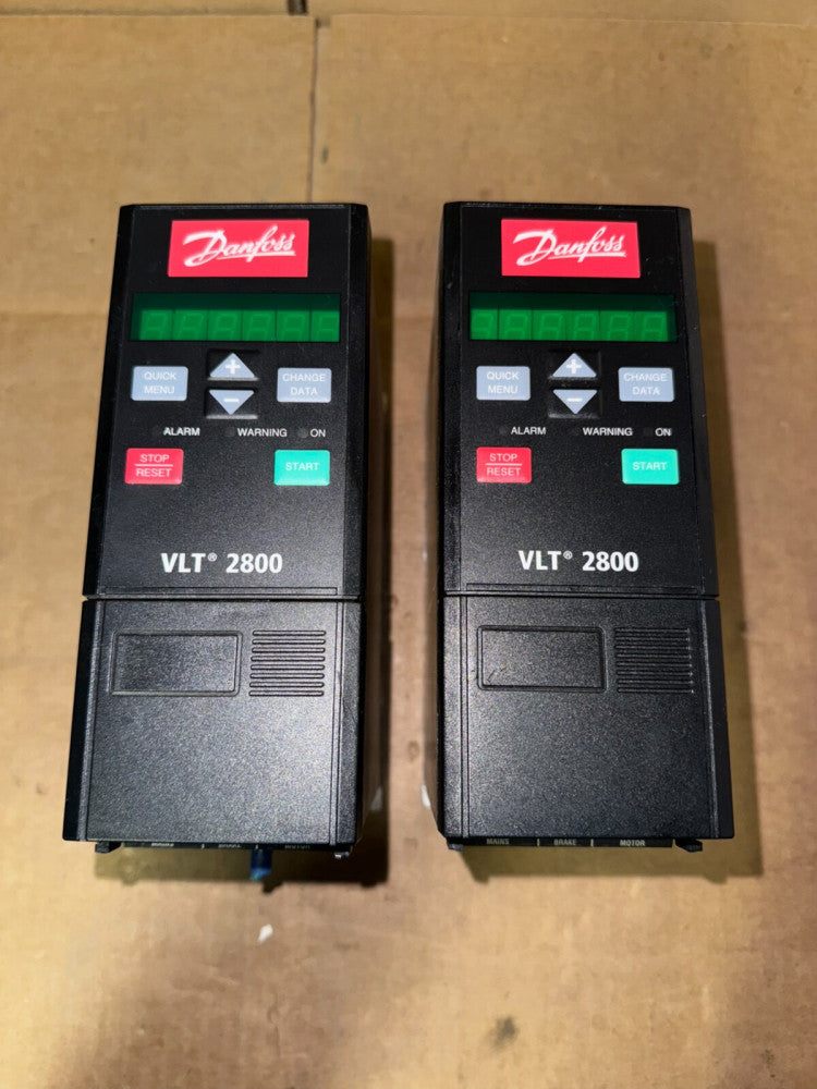 LOT OF (2) DANFOSS VLT2815PT4B20STR0DBF30A00C0 VLT 2800 INVERTER DRIVES, USED!