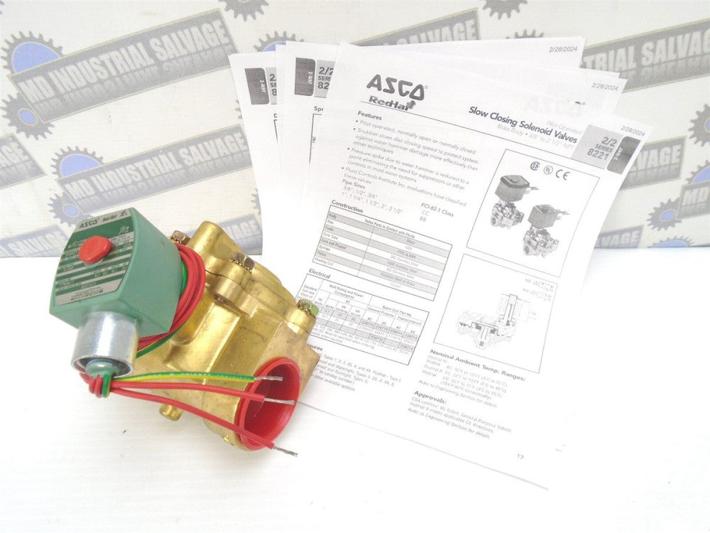 ASCO RED-HAT - 8221G11-120V - 1-1/2" NC SLOW CLOSE VALVE - 5-150 PSI (NEW)