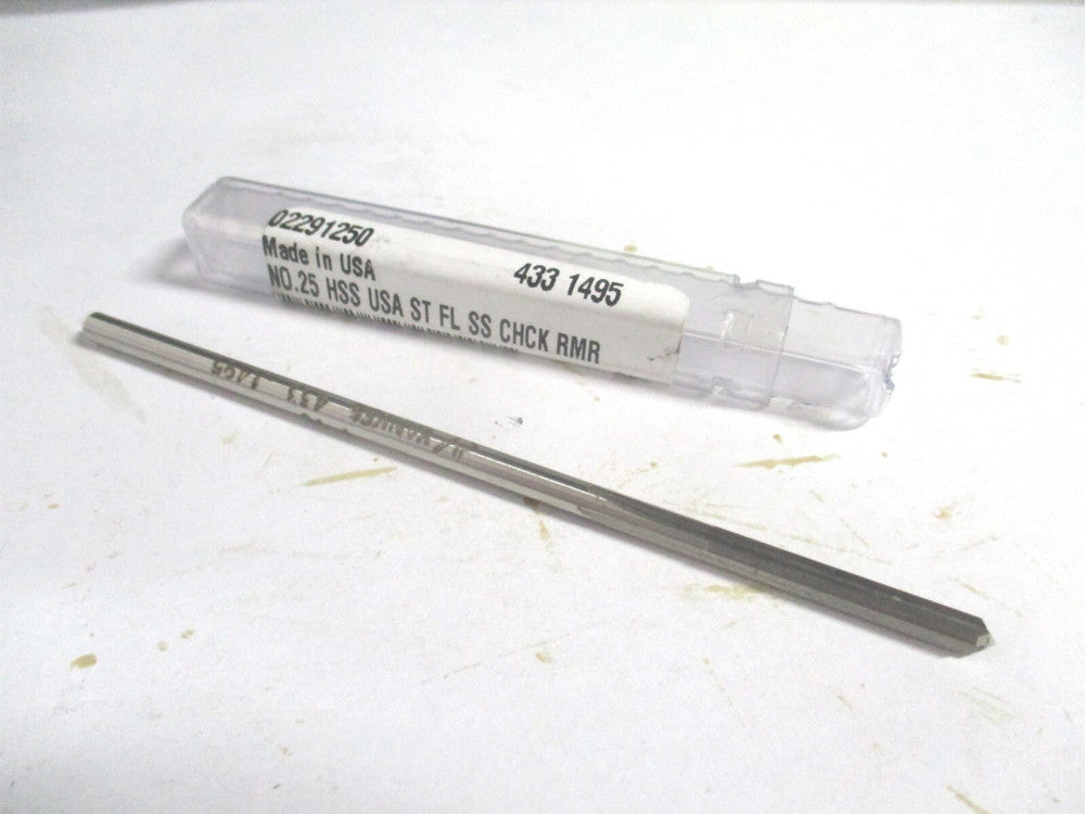 (433-0.1495) #25 1" x 4" OAL 4-Flute Straight Shank HSS RH Chucking Reamer 