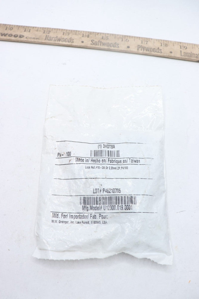 (100-Pk) Grainger Nylon Insert Lock Nuts Grade 2 #10-24 3HDT8A