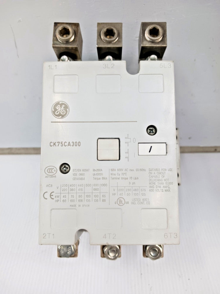GE 156 Amp Definite Purpose Contactor 3 Pole 600 VAC 125 HP CK75CA300