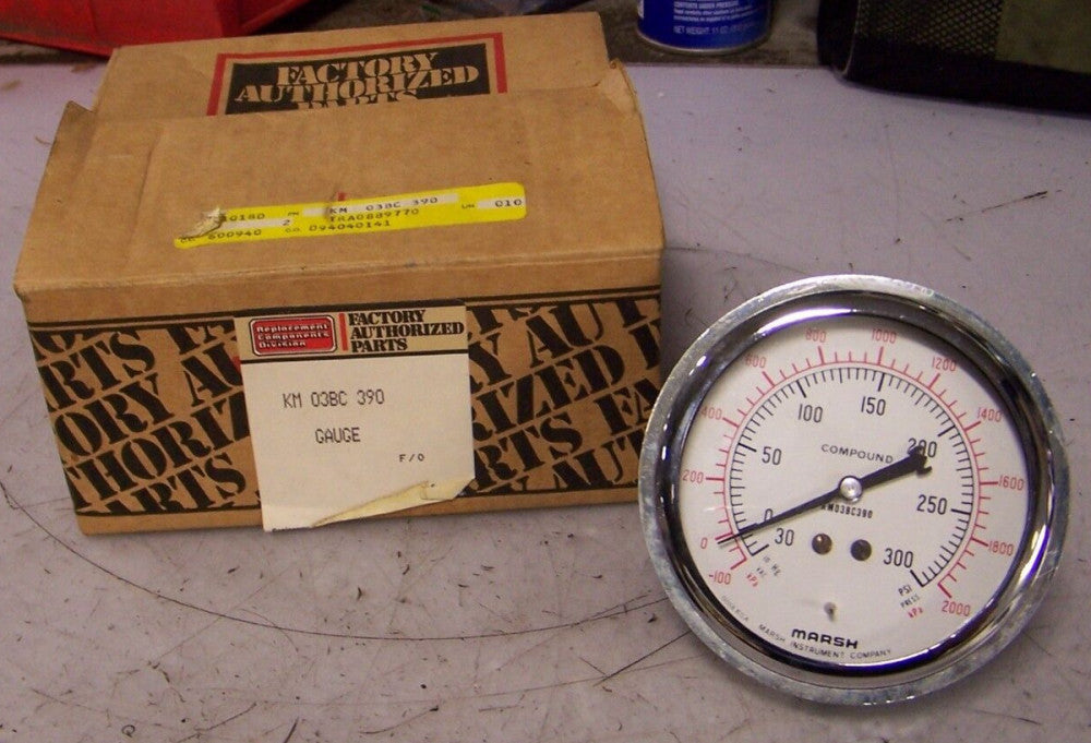 NEW MARSH KM03BC390 PRESSURE GAUGE 30-0 INHG VAC 0-300 PSI PRESSURE 3-1/2" FACE