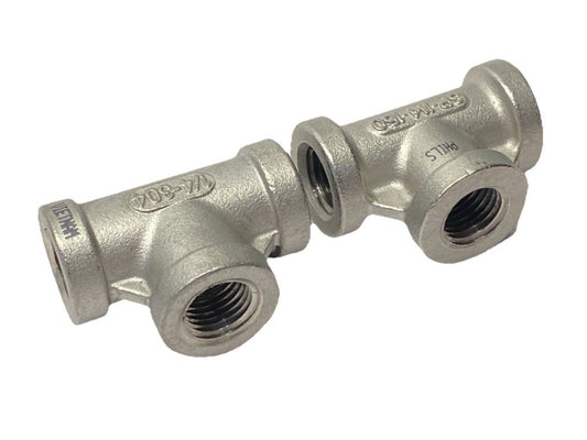 304-1/4" NPT Tee Fitting 1/4" NPT SS LOT OF 2