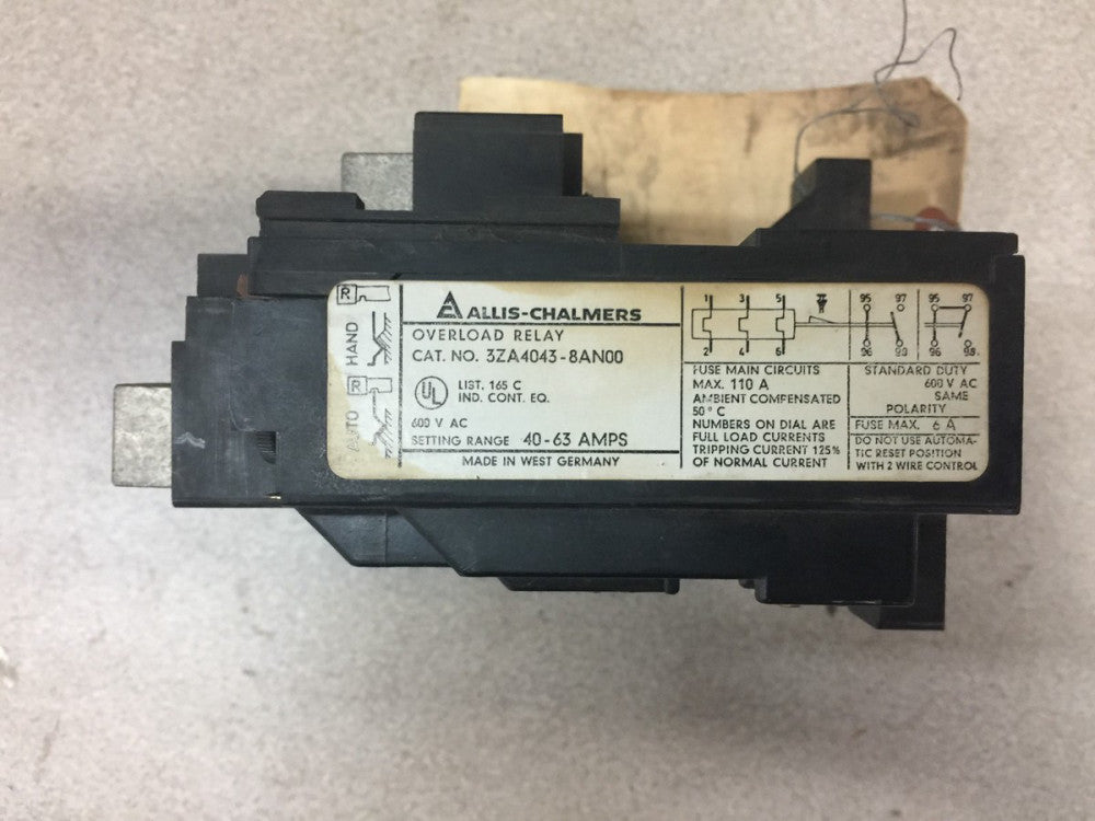 NEW NO BOX ALLIS CHALMERS OVERLOAD RELAY 3ZA4043-8AN00