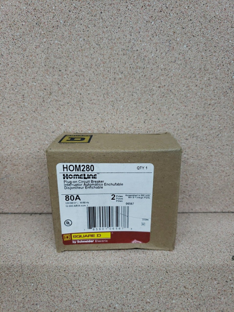 New! Square D HOM280 80A 240V 2-Pole Single-Phase Circuit Breaker