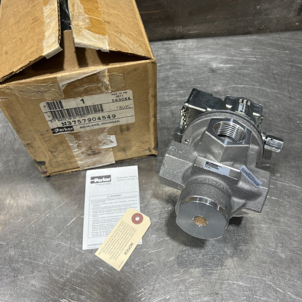 Parker N3757904549 Solenoid Operated Poppet Valve:  3/2, 24VDC Nos Surplus