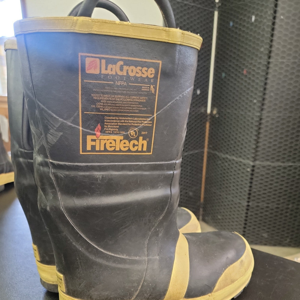  LACROSSE FIRETECH FIRE FIGHTING FIREMAN BOOTS MENS 8 1/2  WOMENS 10 1/2 Medium 