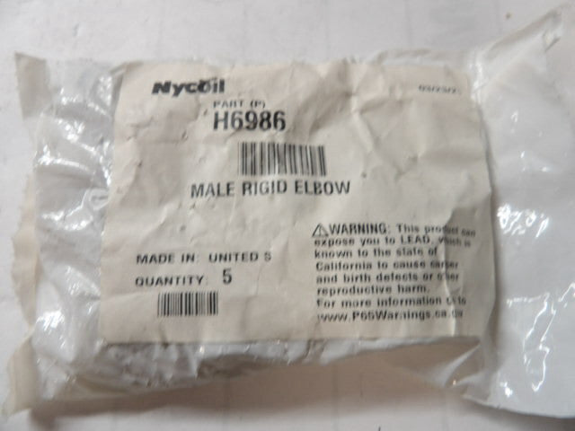 5) NEW NYCOIL 3/8" MALE X 1/2" TUBE RIGID ELBOW FITTING H6986 *PACK OF 5