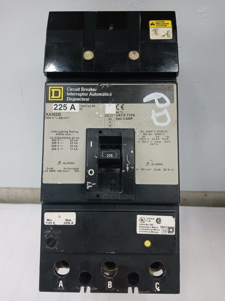 Square D 225 Amp I-Line Circuit Breaker 3 Pole 600 VAC / 250 VDC 25kA KA36225