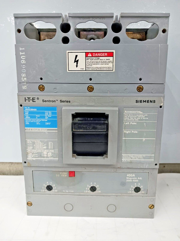 Siemens ITE 400 Amp Circuit Breaker 3 Pole 240 VAC 65kA JXD23B400