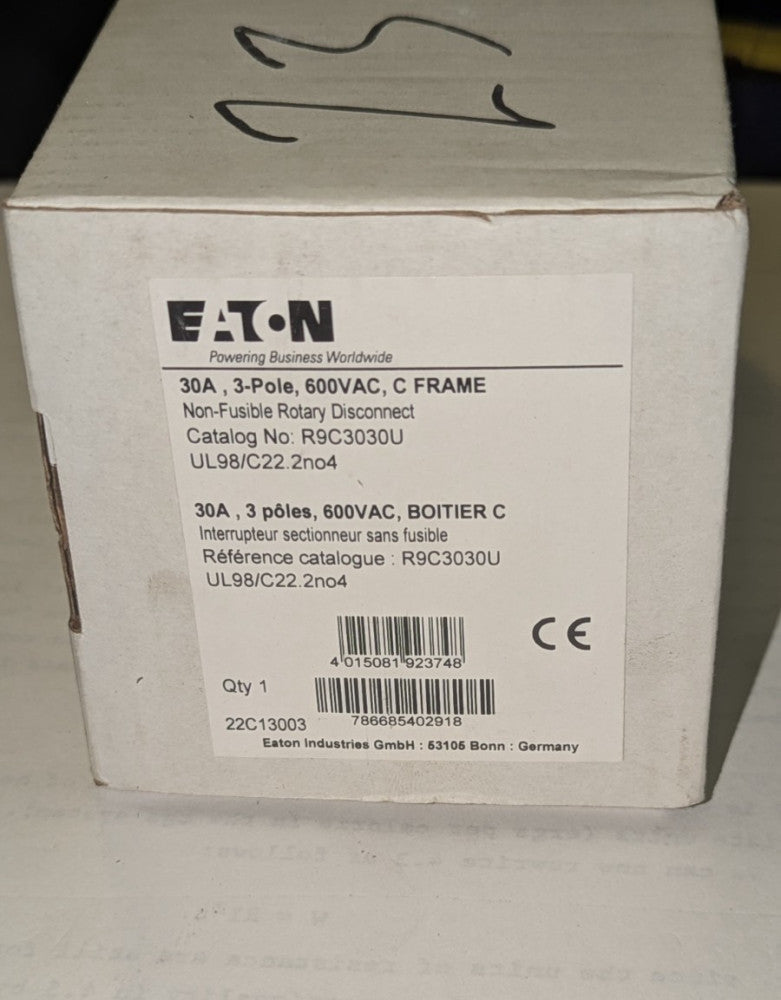 Eaton R9C3030U C Frame Non Fusible Rotary Disconnect 30A 3 Pole BODY ONLY  NIB