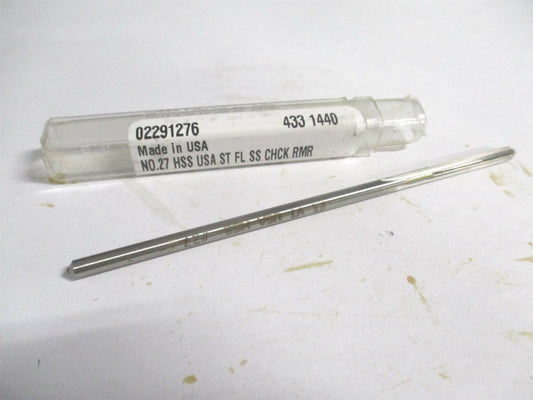 (433-0.1440) #27 1" x 4" OAL Straight Shank HSS 4-Flute Chucking Reamer 