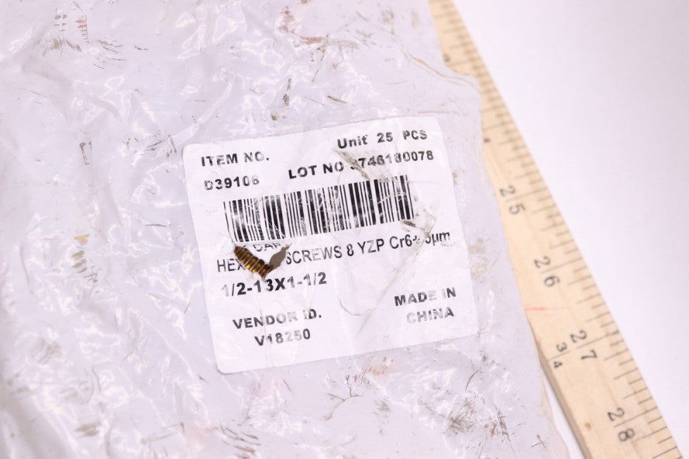 (25-Pk) Hex Head Cap Screws 1/2"-13 x 1-1/2" D39106