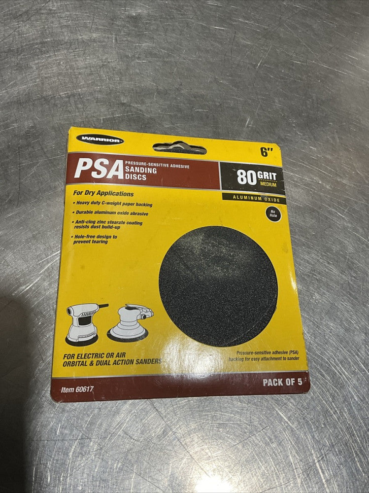 Warrior 6" PSA Sanding Discs 80 Grit Medium Aluminum Oxide #60617 5 Pack