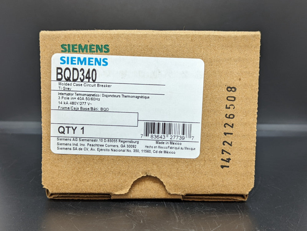 Siemens BQD340 3 Pole 40AMP 480V 14kA Bolt On Circuit Breaker NEW IN BOX