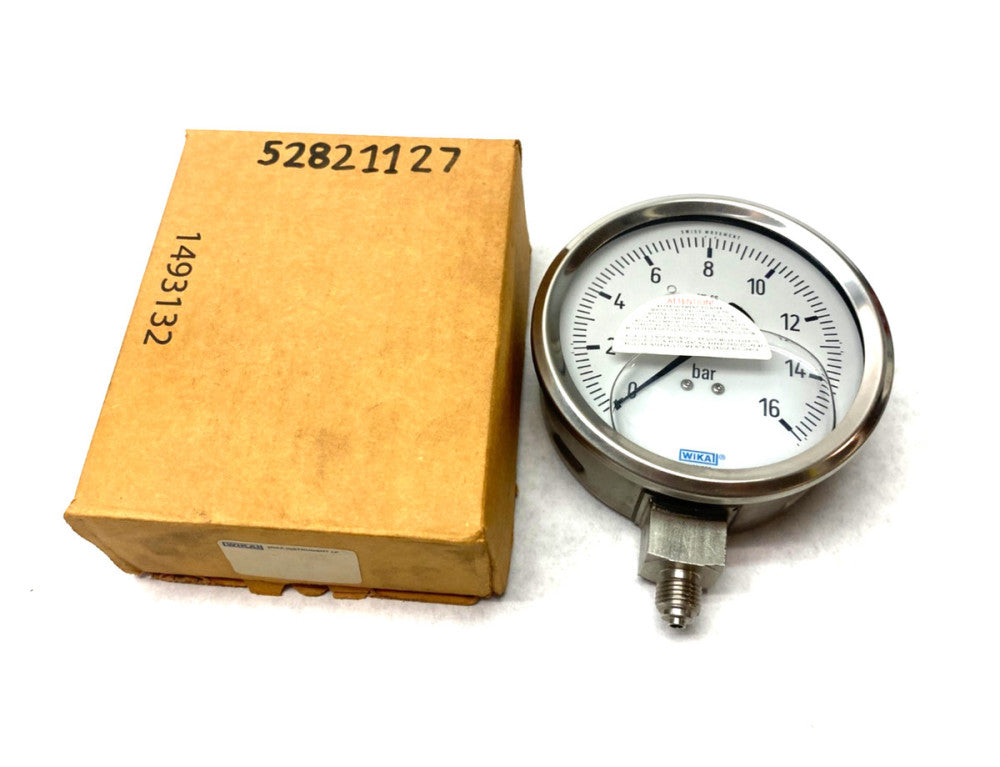 Wika 52821127 Pressure Gauge: 4" Dial, 0 to 16 psi, 1/4" Thread, BSPP, Btm Mount