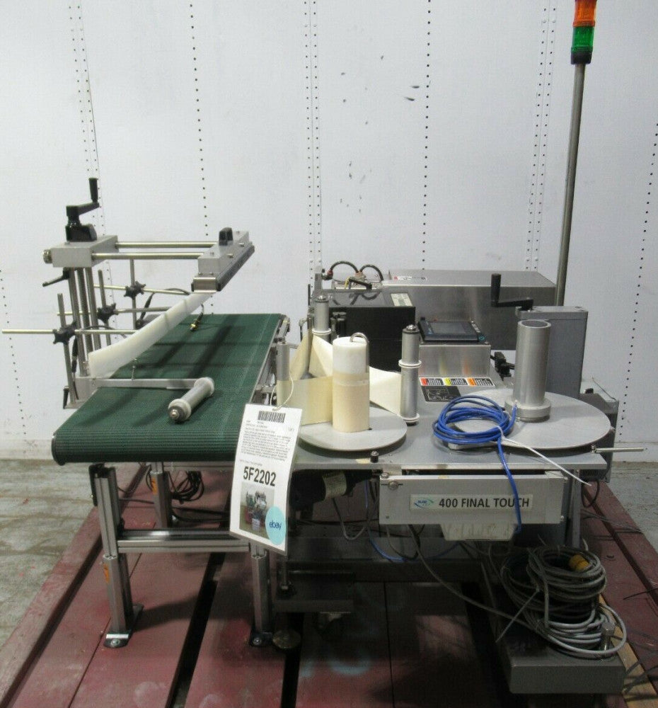 New Jersey 400R Final Touch Tamp Labeler with Zebra Printer and Feed Conveyor
