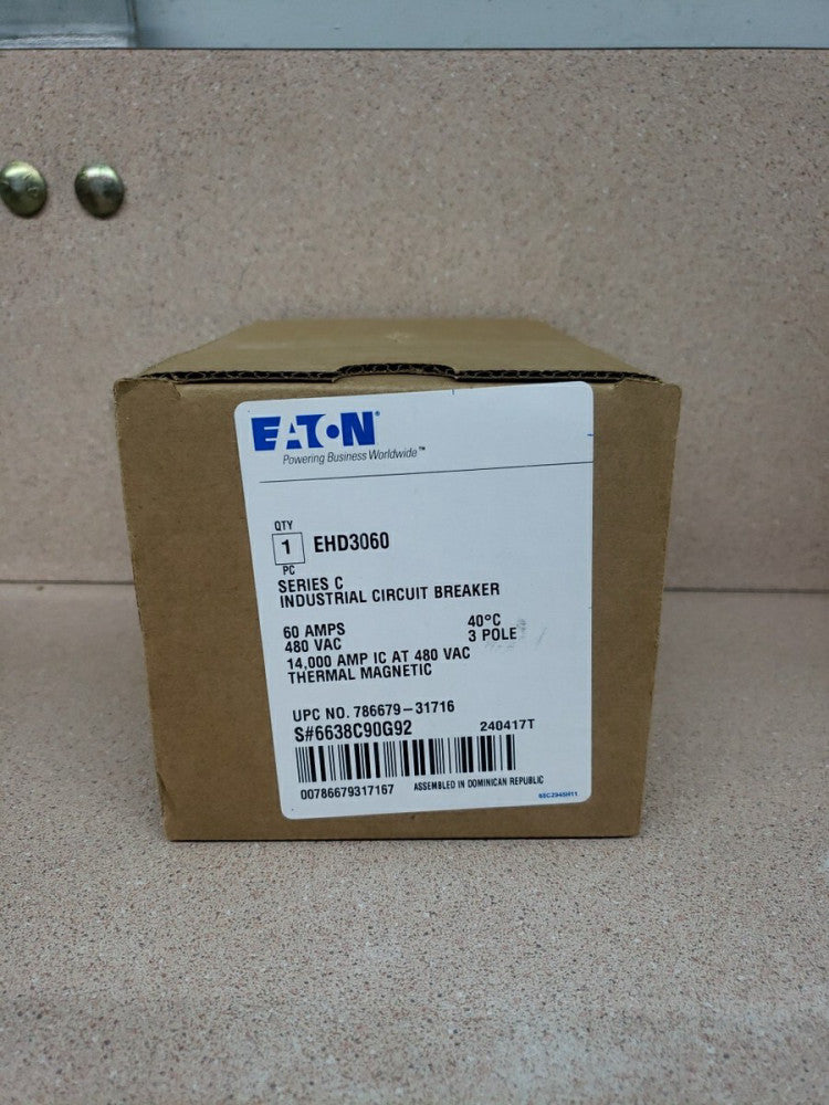 1) Eaton / Cutler Hammer EHD3060 3 Pole 60 Amp 480V Circuit Breaker