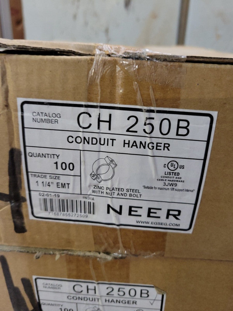 1 Box of 100-NEER CH-250-B CH250B Conduit Hanger w/Nut & Bolt 1-1/4" New Old Stk