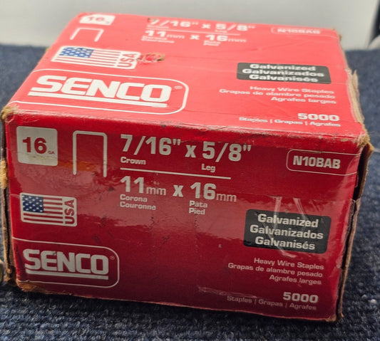 (5000 Staples) Senco N10BAB 16 Gauge 7/16" Crown x 5/8" Leg Galvanized Staples