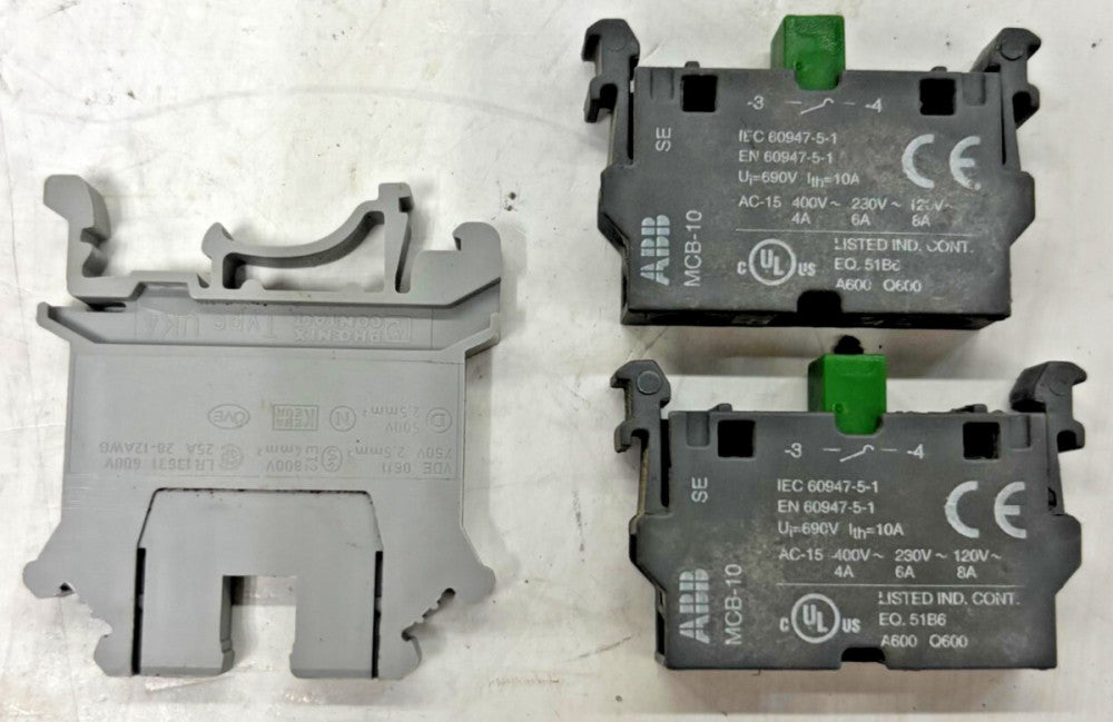 ABB CONTACT BLOCK MCB-10 PHOENIX CONTACT TERMINAL BLOCK UK5N LOT OF 3