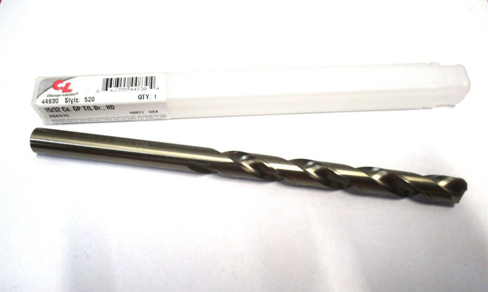 C-L (44830) 15/32 x 4-3/4 x 7-1/2 RH Split Point Cobalt Taper Length Drill Bit