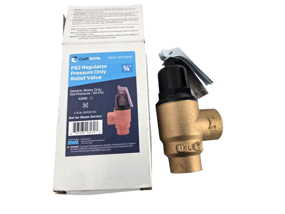 CASH ACME 13570-0030 F82 3/4in Relief Valve with Lever Set at 30 PSI, Bronze