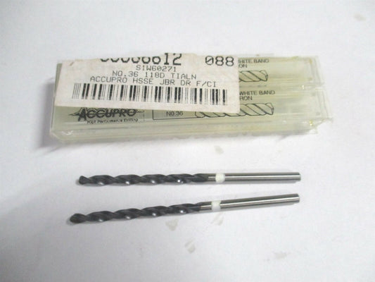 (1W60271-AC) #36 118° 61mm OAL Cobalt TiAlN Jobber Drill - Lot of 2