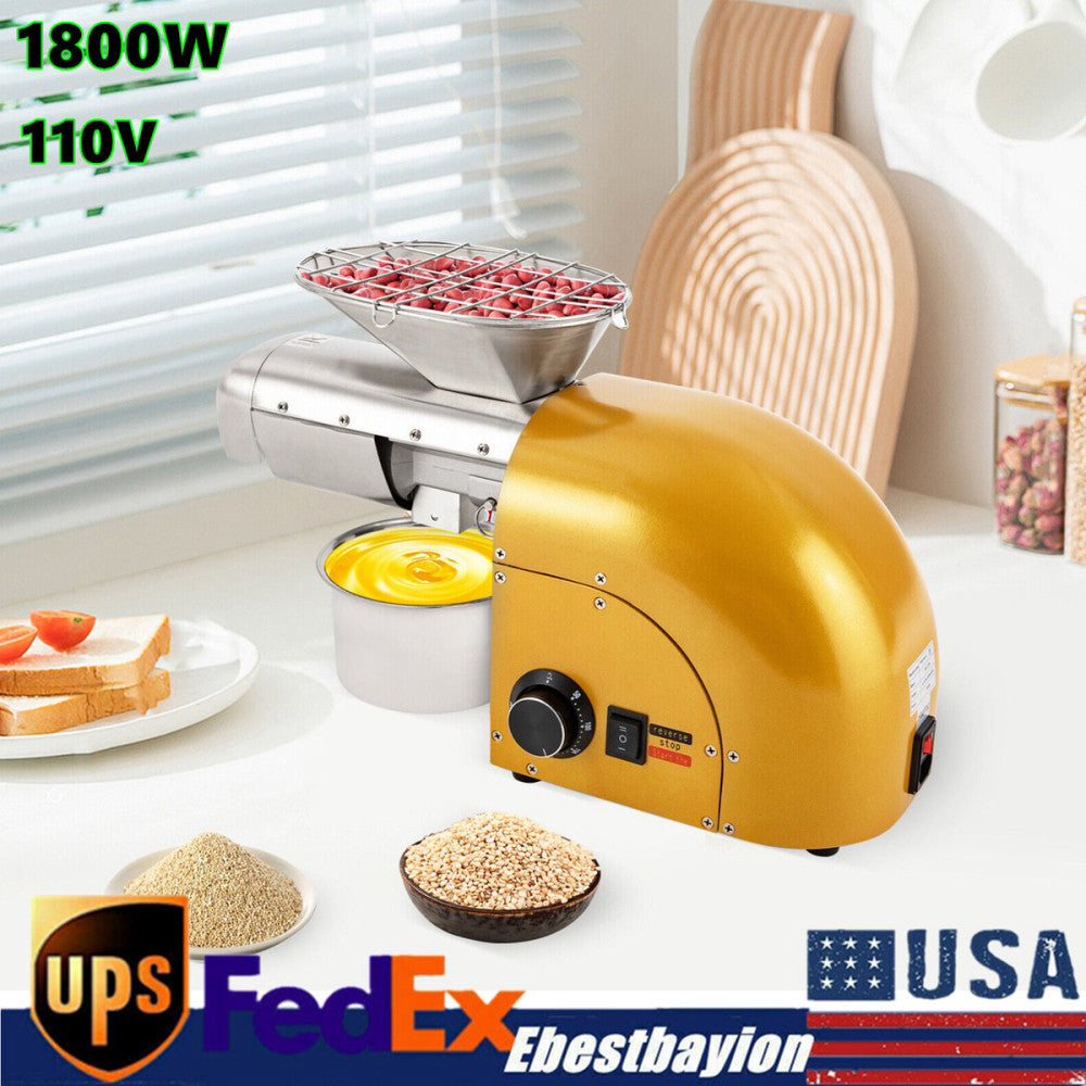 Oil Press Machine Nut Seeds Oil Extractor Beans Expeller Cold & Hot 1800W Home