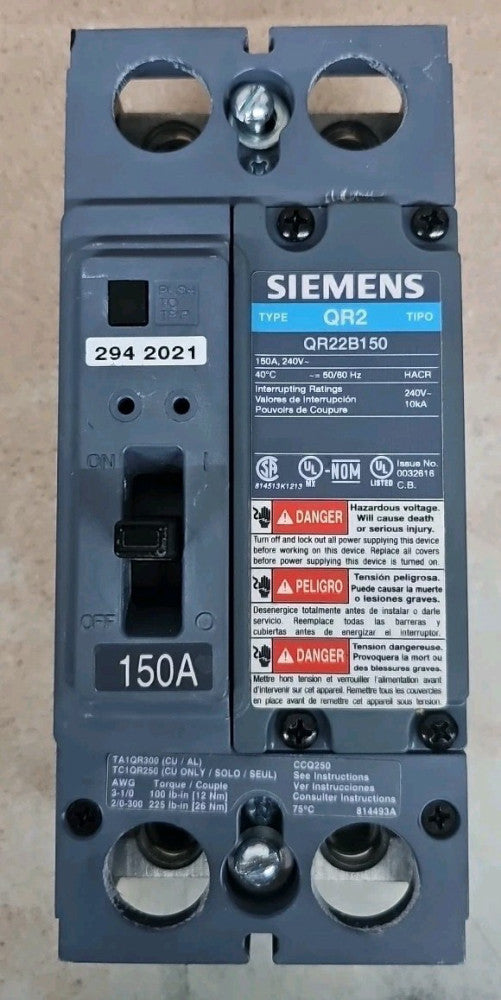 SIEMENS QR22B150 Bolt-On 150-Amp 2-Pole Molded Case Circuit Breaker NOS