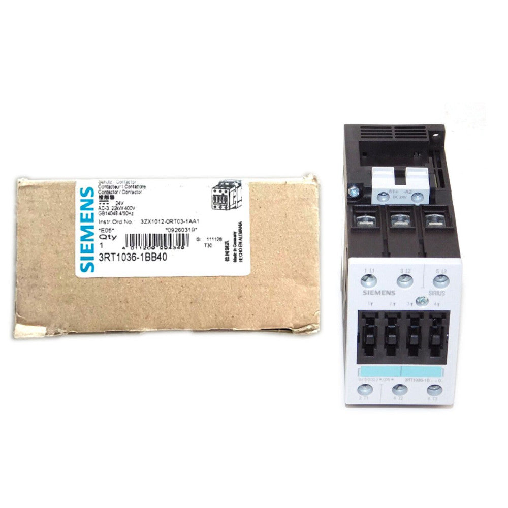 New Siemens 3RT1036-1BB40 3 Pole Contactor Module 24V 22kW 400V
