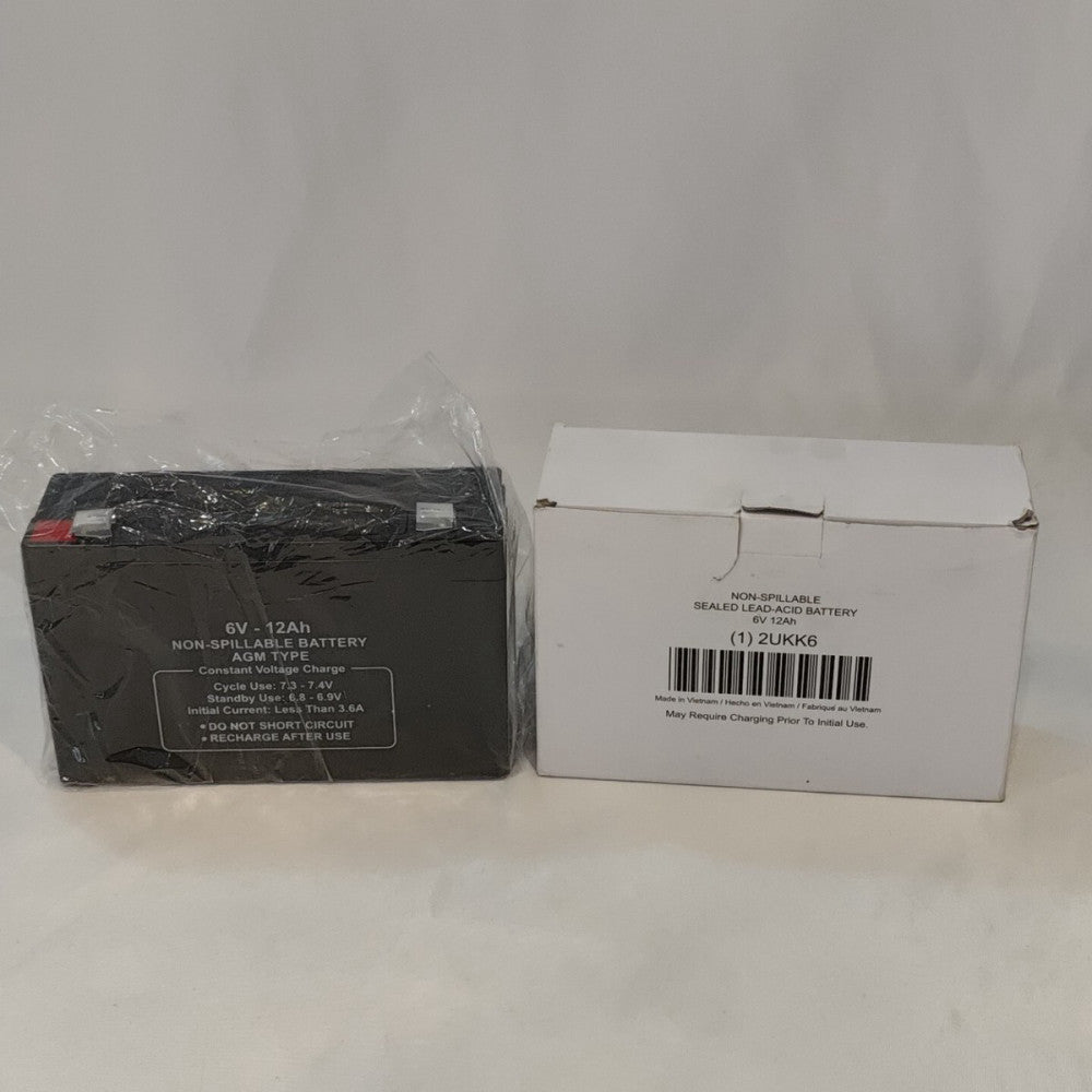 New 2UKK6 Sealed Lead Acid Battery: 6V DC, 12 Ah Capacity, 5.88" x 1.97" x 3.63"