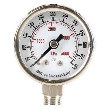 Zoro Select 4Fmj7 Commercial Pressure Gauge, 0 To 600 Psi, 1 1/2 In Dial, 1/8
