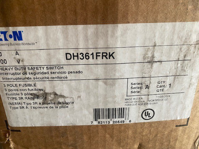 Eaton DH361FRK Heavy Duty Fusible Safety Switch 30 AMP 600V