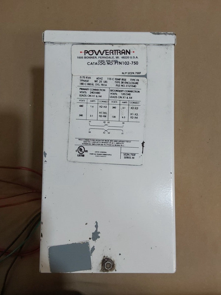 Powertran PTN102-750 Voltage Transformer 1ph 0.75kva 240/480v-ac 120/240v-ac