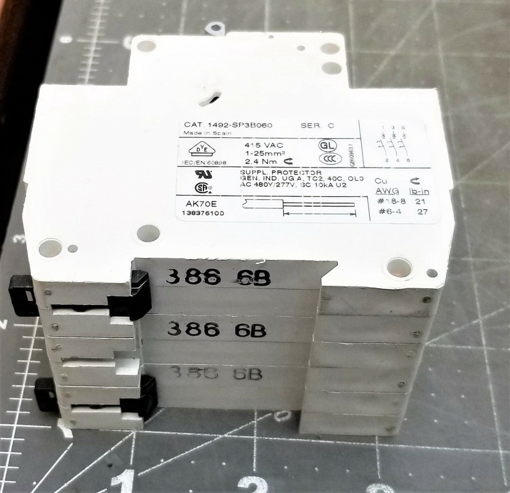 Allen Bradley 1492-SP3B060 Ser. C Din Rail Circuit Breaker 480 VAC 6A [OFB3]