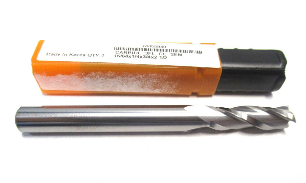NEW (74456948) 15/64" x 1/4" x 3/4" x 2-1/2" 3F CC SE RH Carbide Square End Mill