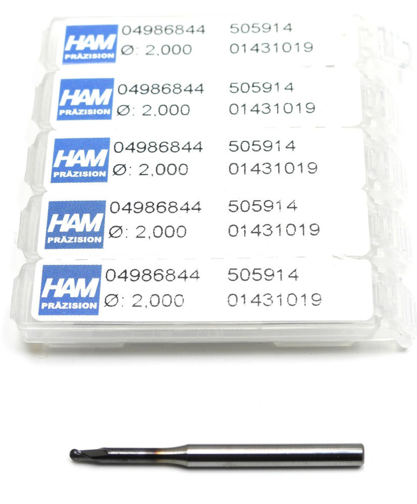 5pcs HAM Precision 505914 2.000 mm, 3mm Shank, 38mm O.A.